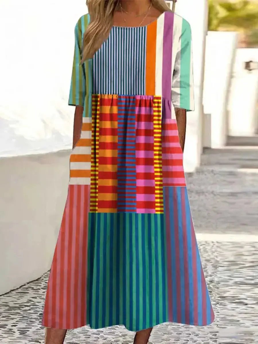 Cleo | Bold Striped Patch Maxi Dress - Benjamin New York