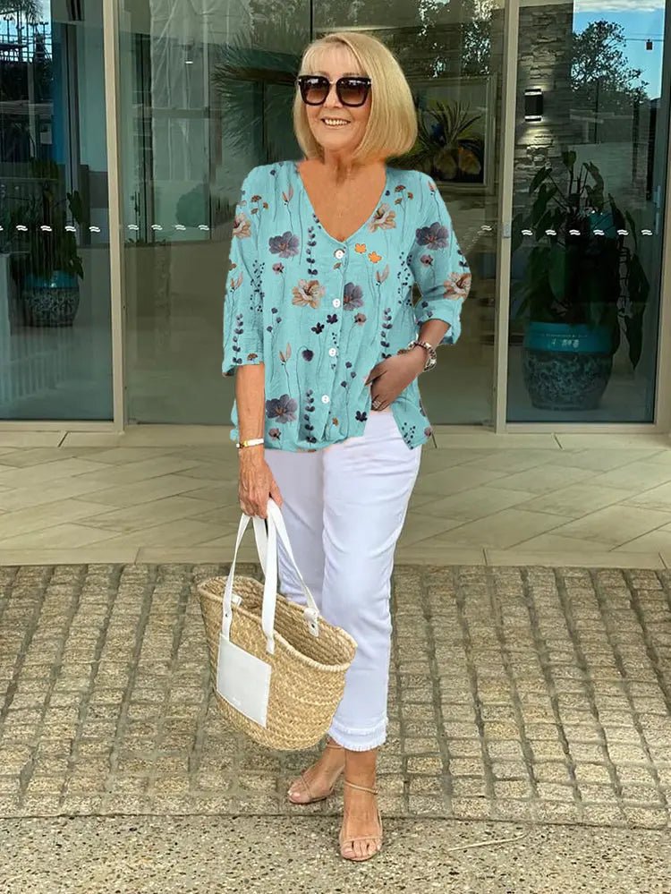 Melanie | Breezy Floral Button - Up Blouse - Benjamin New York