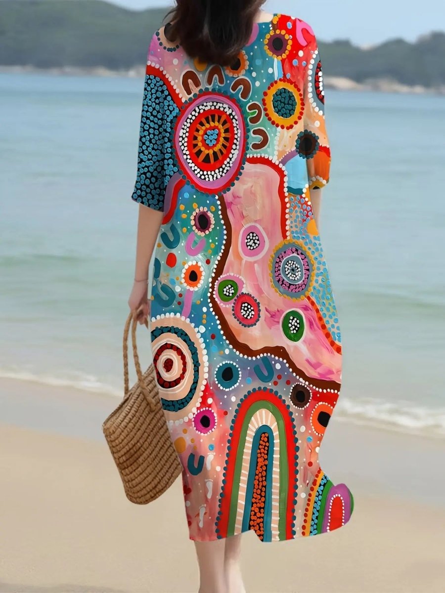 Nova | Rainbow Dream Abstract Midi Dress - Benjamin New York