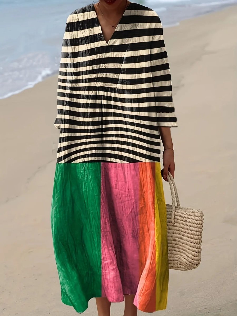 Zara | Bold Stripe & Colorblock Midi Dress - Benjamin New York