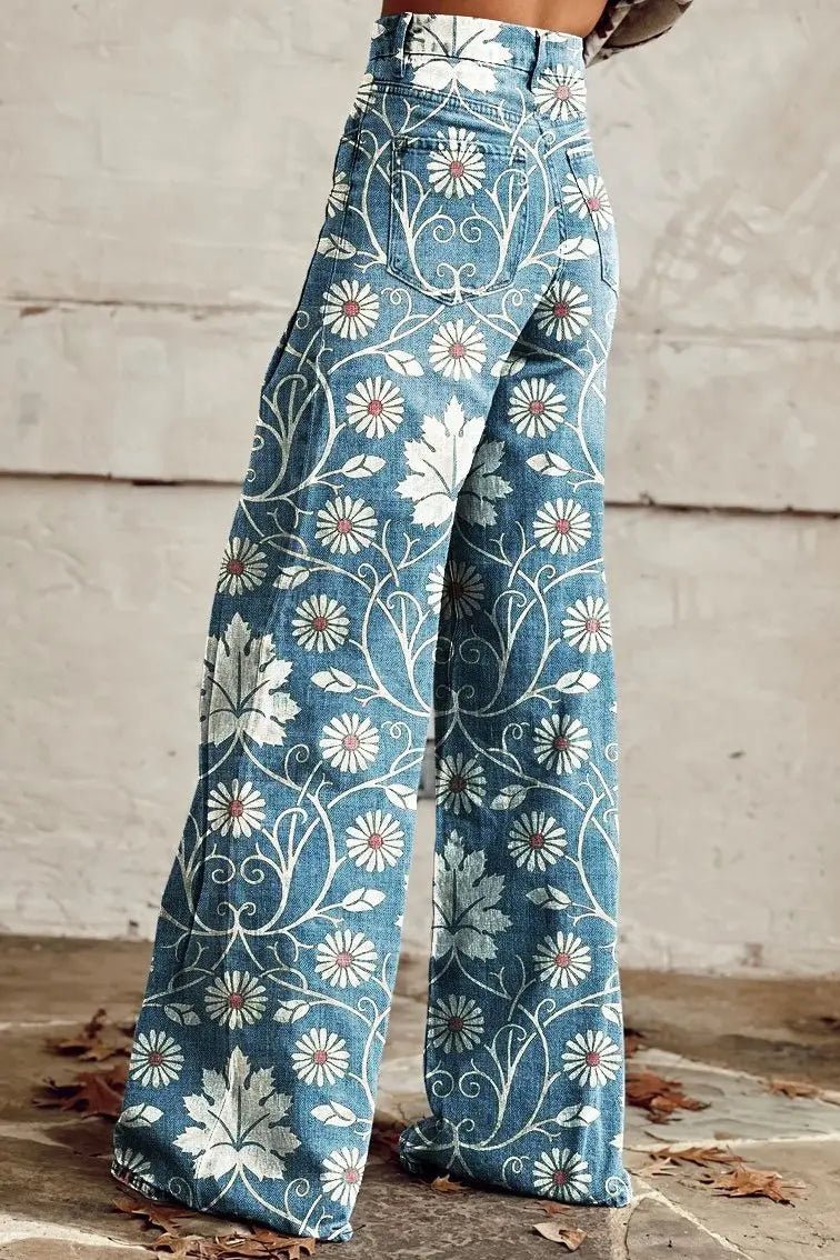 Daisy | Vintage Floral Embroidered Wide - Leg pants - Benjamin New York