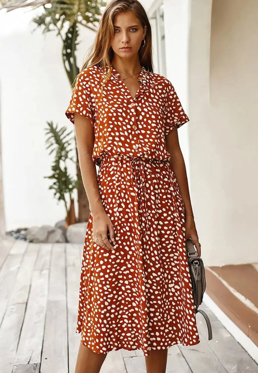 Georgia | Soft - Spotted Button - Up Midi Dress - Benjamin New York