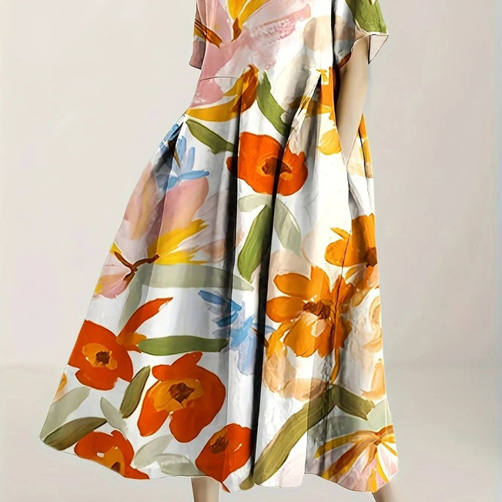 Amelia | Blooming Brushstroke Midi Dress - Benjamin New York