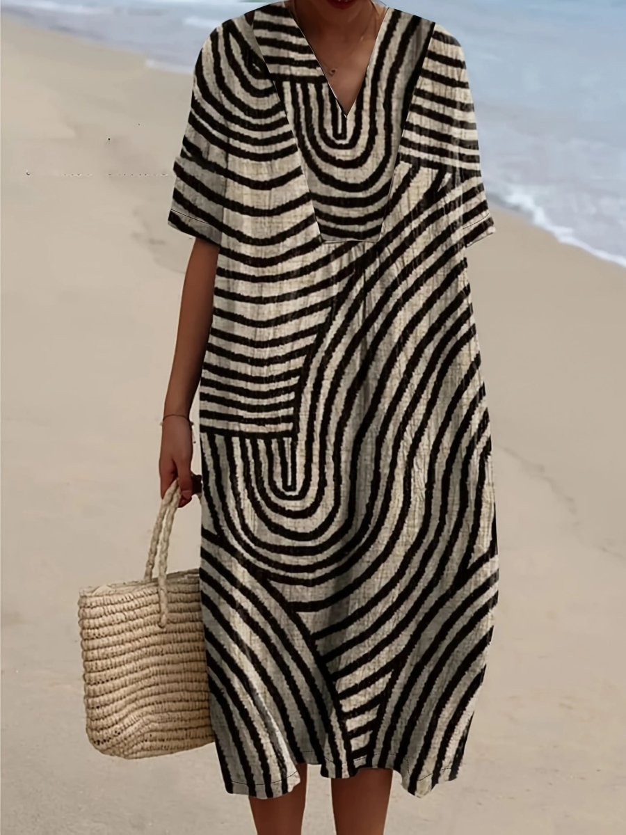 Iris | Monochrome Maze Midi Dress - Benjamin New York