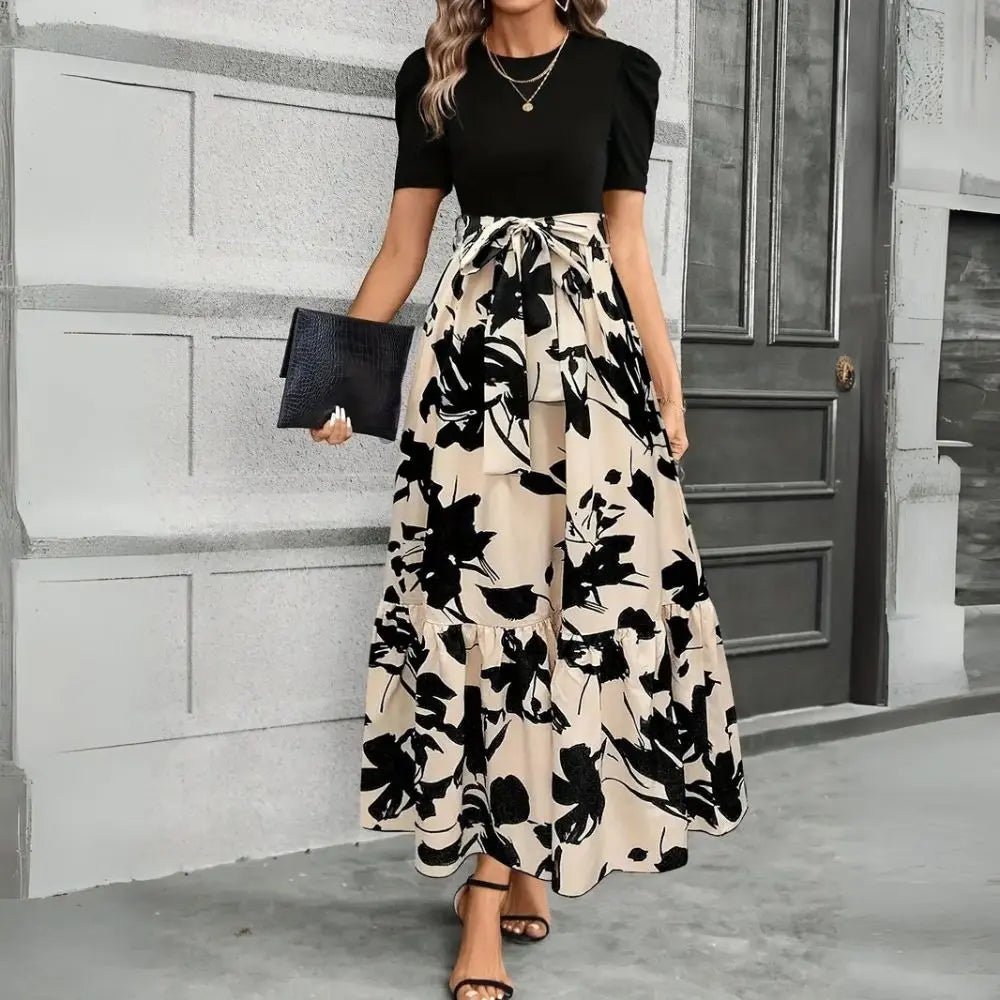 Vivienne | Elegant Contrast Floral Maxi Dress - Benjamin New York