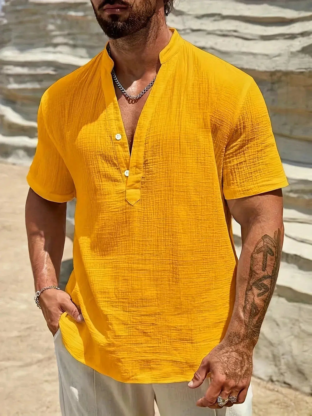 Scott | Cozy Stand - Collar Summer Shirt - Benjamin New York