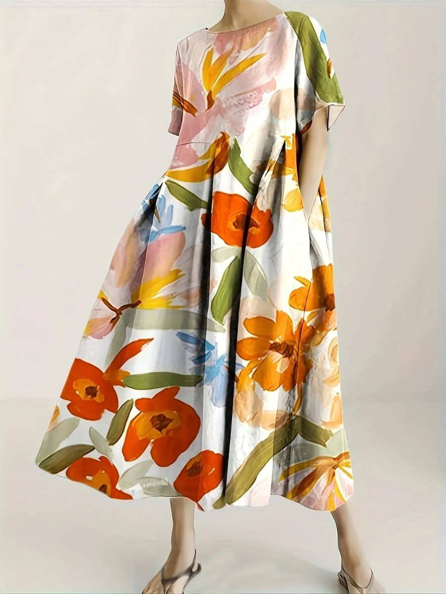 Amelia | Blooming Brushstroke Midi Dress - Benjamin New York