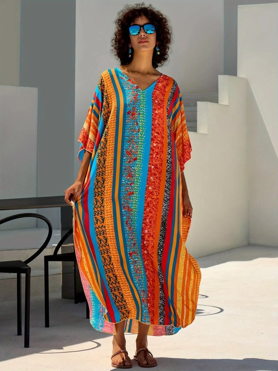 Layla | Vibrant Striped Boho Maxi Dress - Benjamin New York