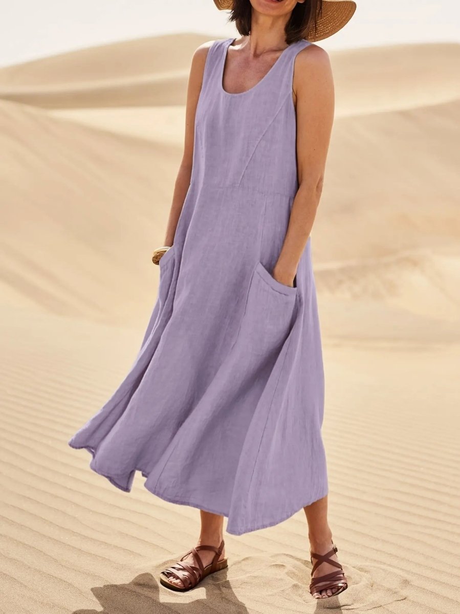 Maeve | Linen Blend Sleeveless Midi Dress - Benjamin New York