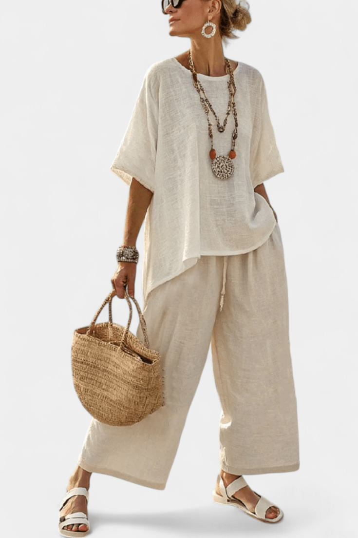 Drevon | Comfortable Minimalist Raw Blouse & Wide - Leg Pants - Benjamin New York