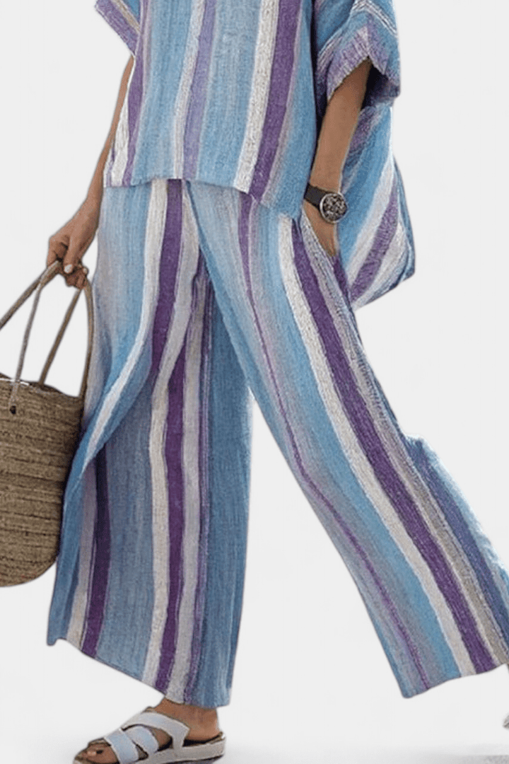 Faelith | Elegant Mauve Pastel Top & Striped Linen Pants - Benjamin New York