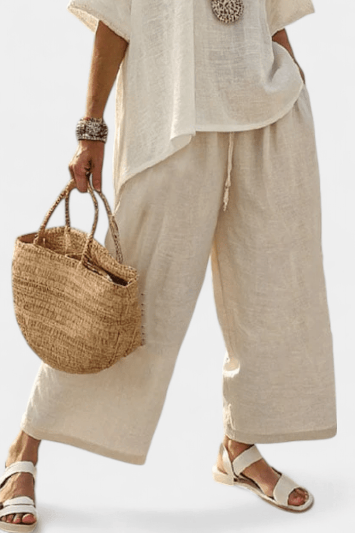Drevon | Comfortable Minimalist Raw Blouse & Wide - Leg Pants - Benjamin New York