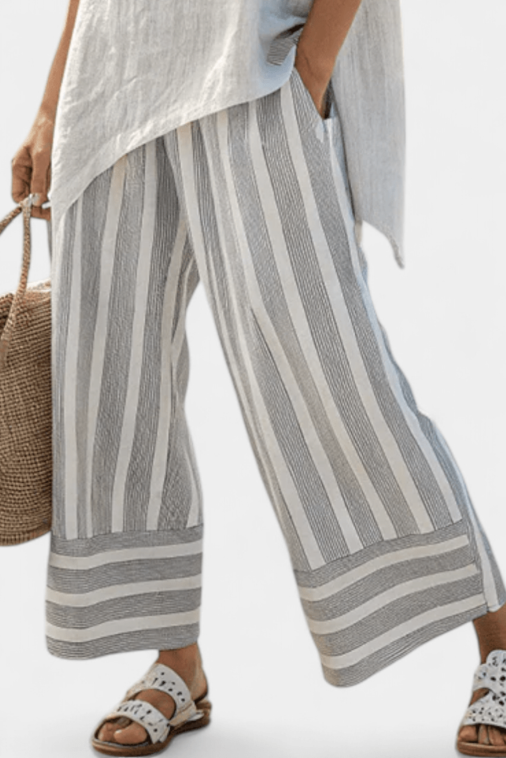 Talvora | Elegant Asymmetrical Blouse & Striped Pants - Benjamin New York