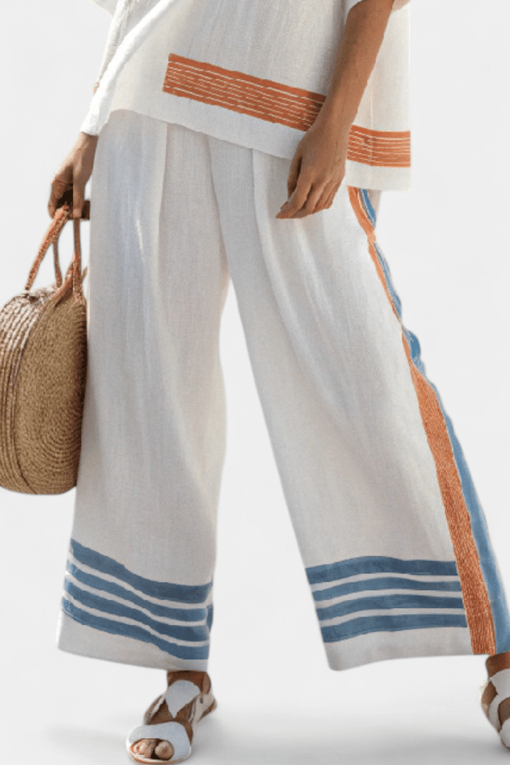 Marcellin | Sophisticated Blue - Orange Striped Top & Pants - Benjamin New York