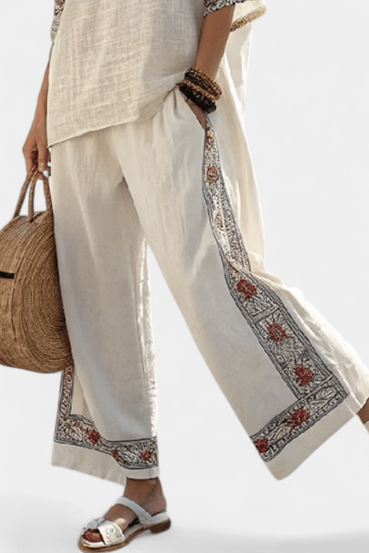 Tameric | Sophisticated Embroidered Raw Blouse & Wide Pants - Benjamin New York