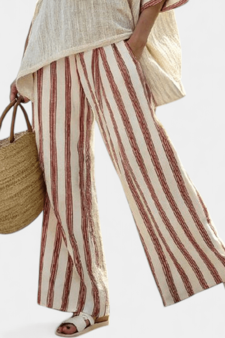 Braelith | Elegant Rustic Striped Top & Cream Linen Pants - Benjamin New York