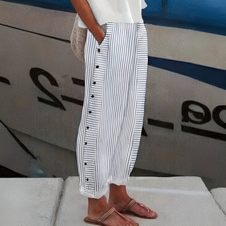 Reese | Coastal Stripe Linen Trousers - Benjamin New York