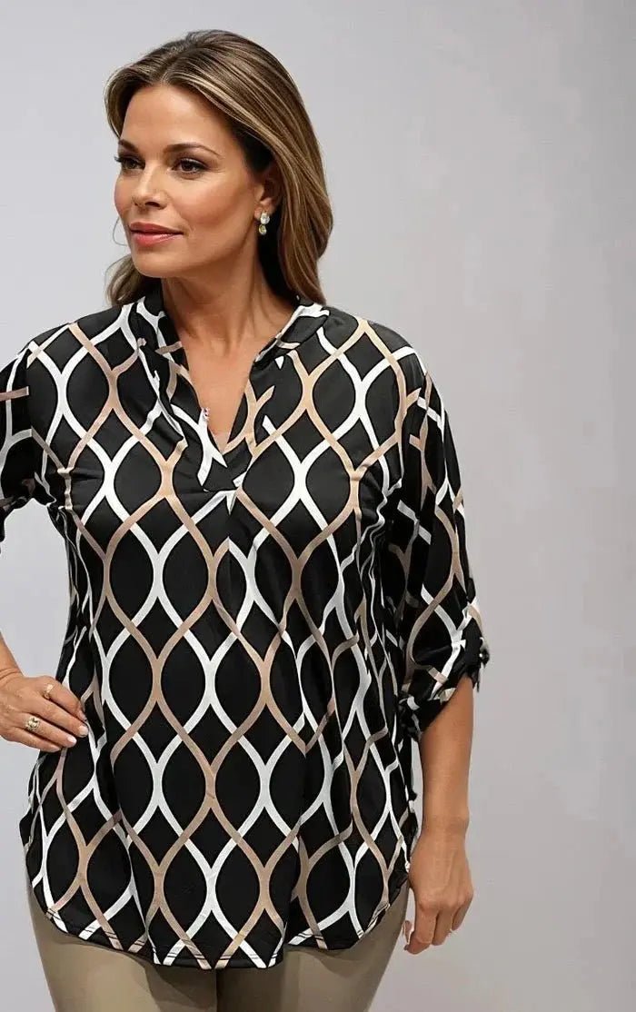 Jannita | Elegant Patterned Long Sleeve Blouse - Benjamin New York