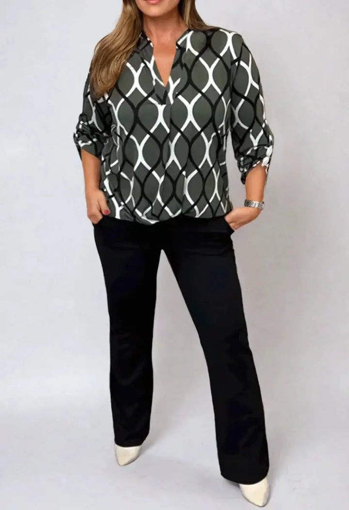 Jannita | Elegant Patterned Long Sleeve Blouse - Benjamin New York