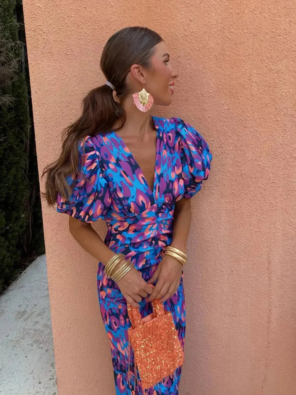 Romy | Vibrant Puff - Sleeve Leopard Print Dress - Benjamin New York