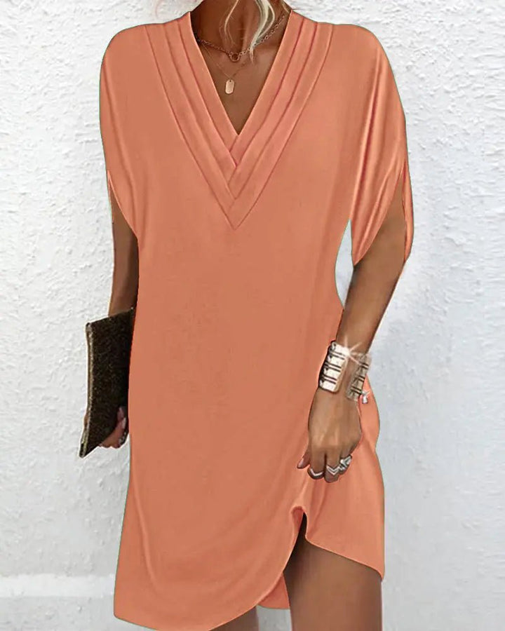 Grace | Deep Olive V - Neck Tunic Dress - Benjamin New York