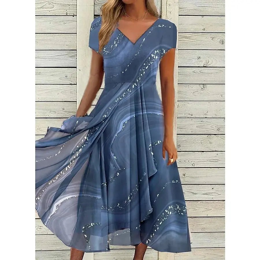 Aria | Midnight Swirl Chiffon Midi Dress - Benjamin New York