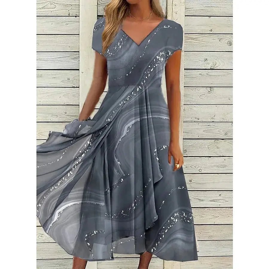 Aria | Midnight Swirl Chiffon Midi Dress - Benjamin New York