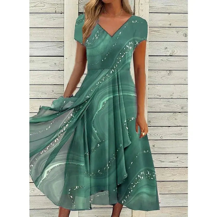 Aria | Midnight Swirl Chiffon Midi Dress - Benjamin New York