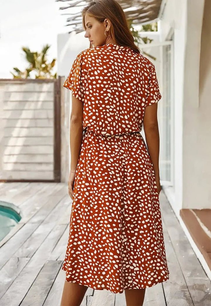 Georgia | Soft - Spotted Button - Up Midi Dress - Benjamin New York