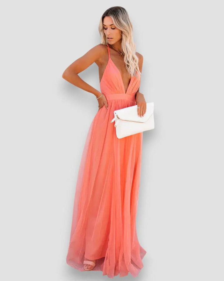 Savannah | Deep Plunge Chiffon Maxi Dress - Benjamin New York