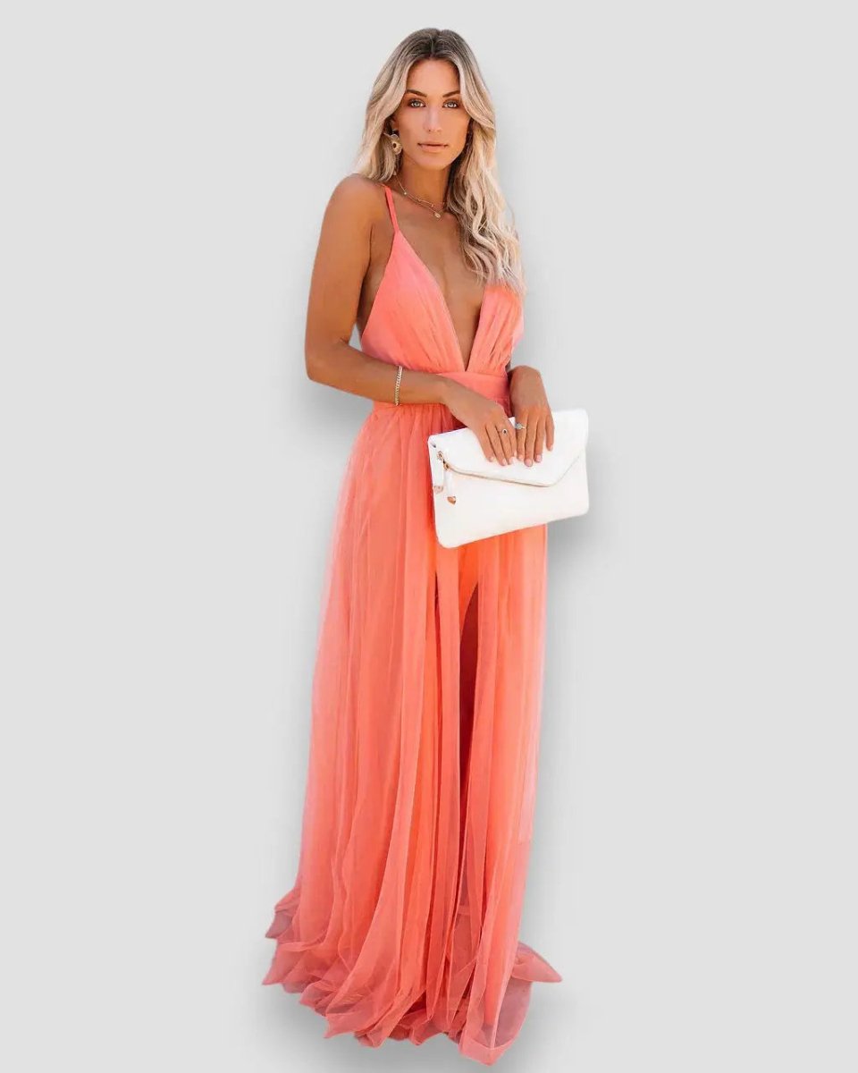 Savannah | Deep Plunge Chiffon Maxi Dress - Benjamin New York