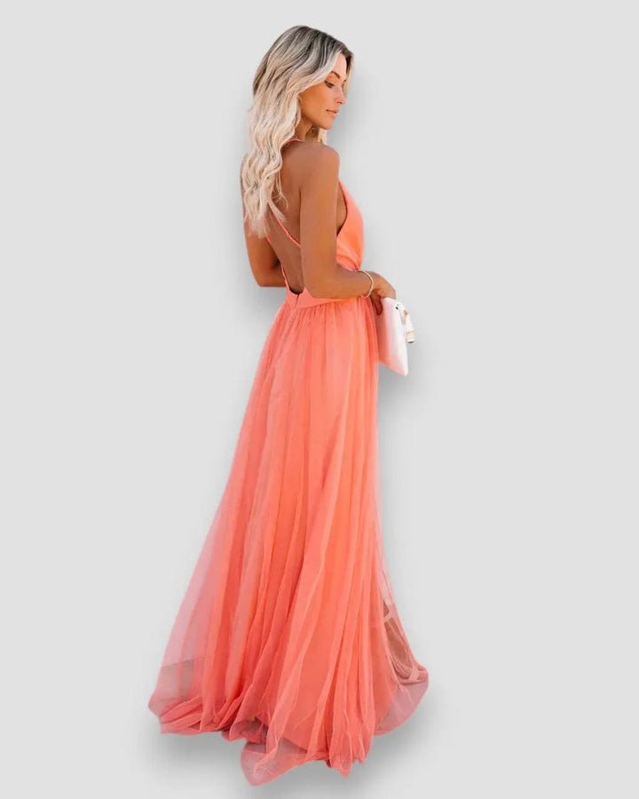Savannah | Deep Plunge Chiffon Maxi Dress - Benjamin New York