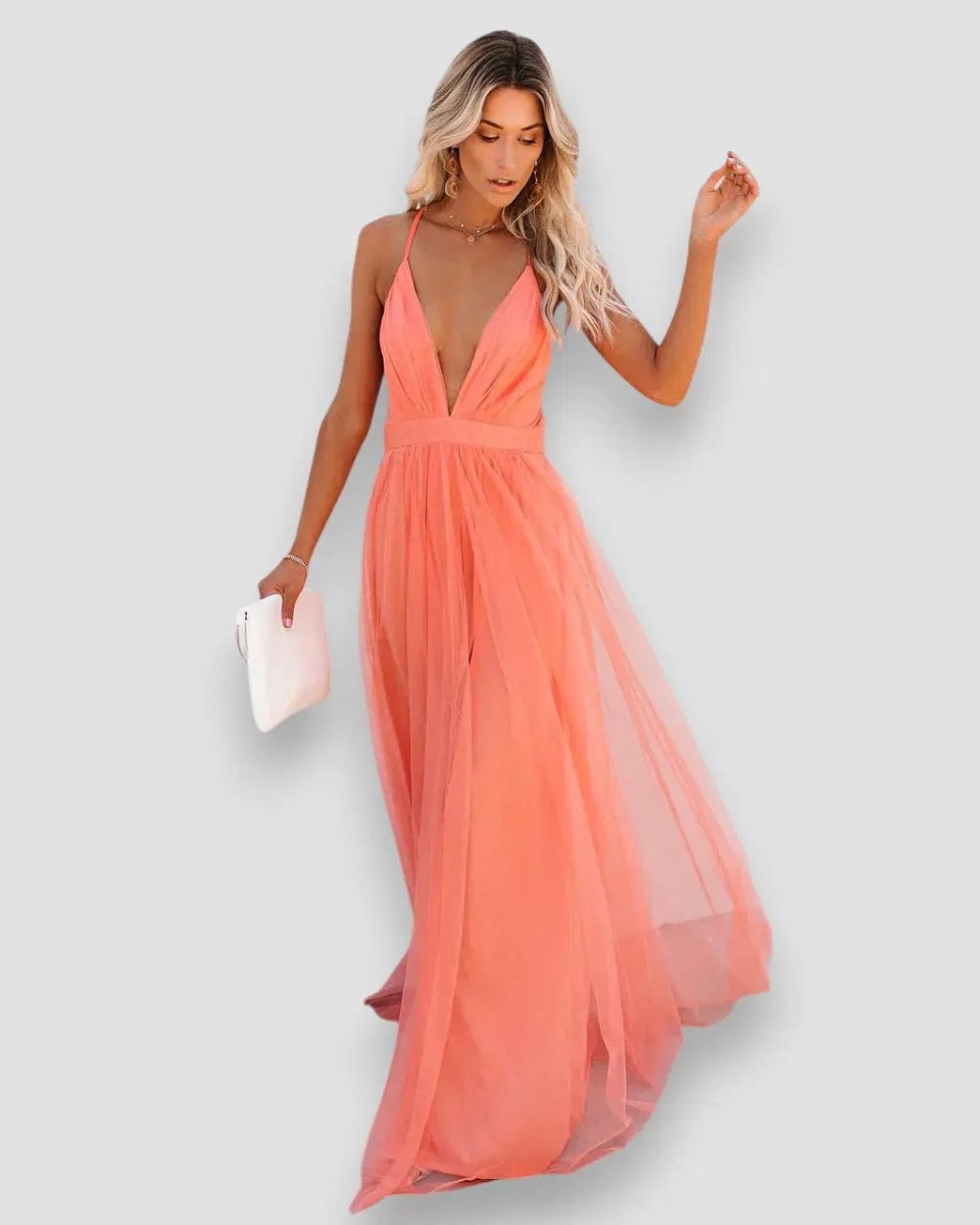 Savannah | Deep Plunge Chiffon Maxi Dress - Benjamin New York