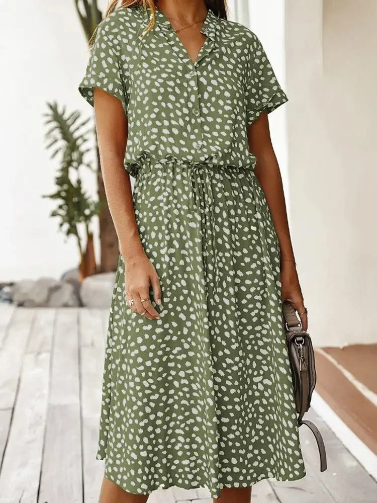 Georgia | Soft - Spotted Button - Up Midi Dress - Benjamin New York