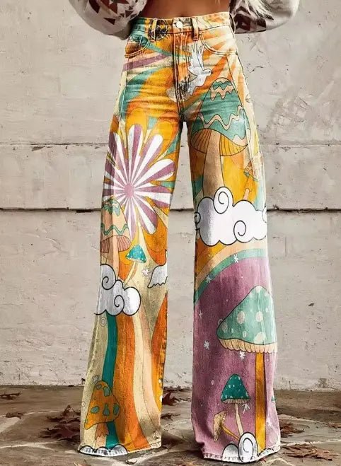Luna | Dreamscape Mushroom Print Wide - Leg Jeans - Benjamin New York