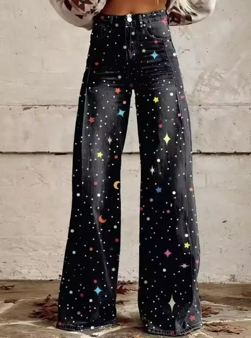 Nova | Cosmic Star Print High - Waisted Wide - Leg Jeans - Benjamin New York