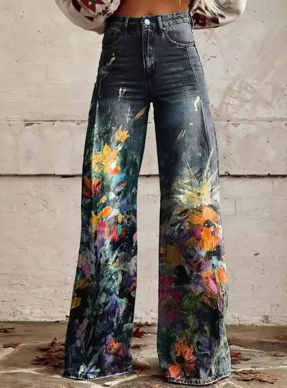 Aria | Painted Garden High - Waisted Wide - Leg Jeans - Benjamin New York
