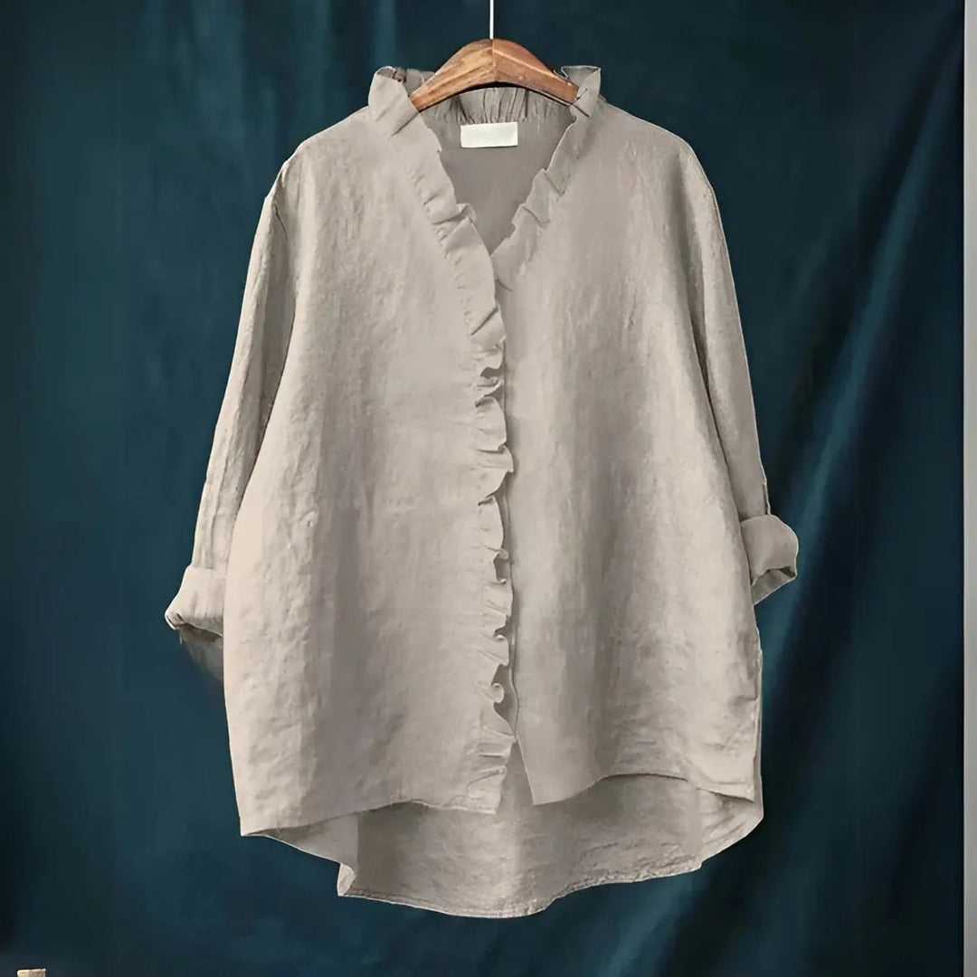 Savannah | Ruffled Button - Front Linen Blouse - Benjamin New York